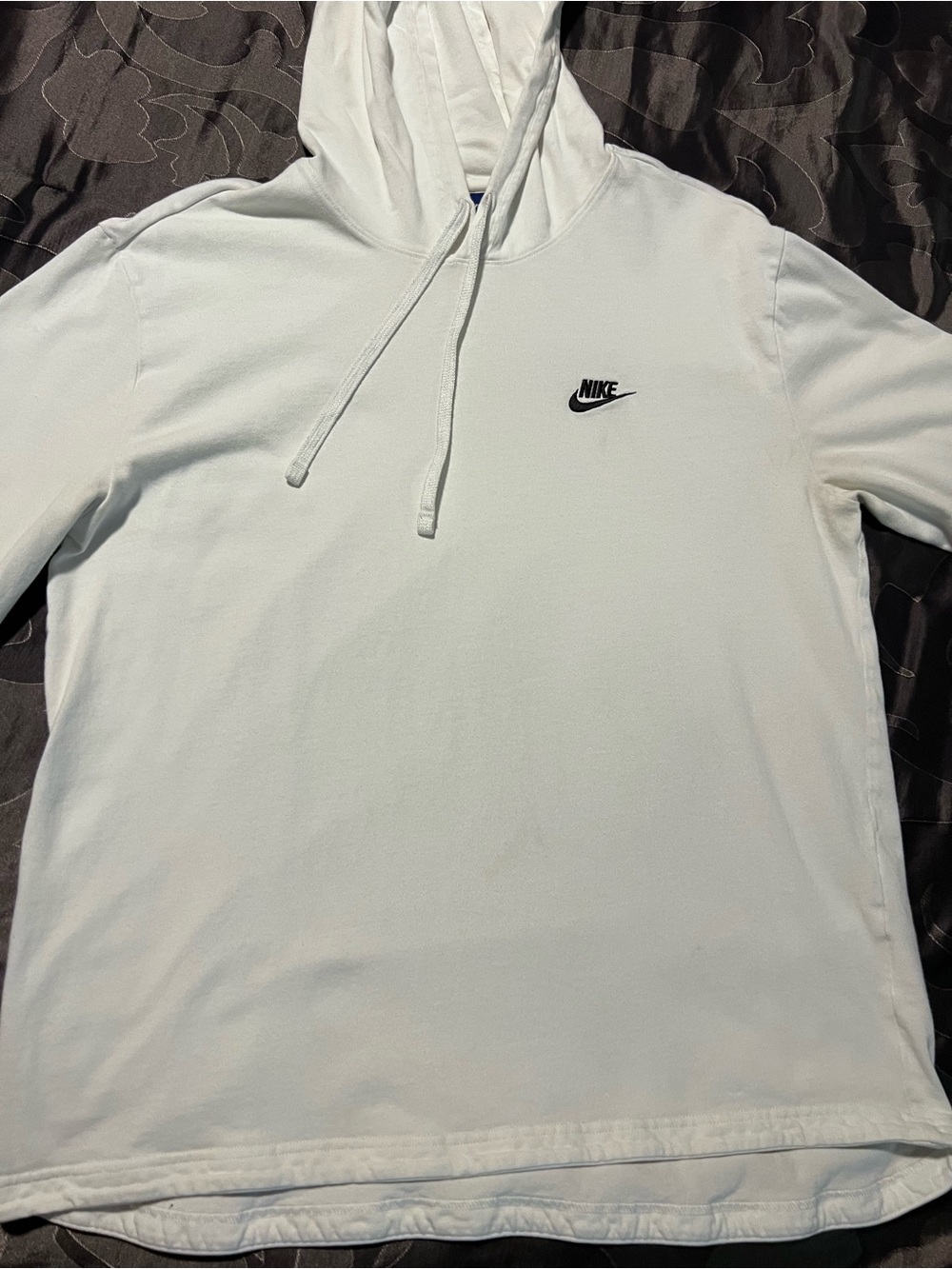 Nike White Y2K Hooded Long Sleeve Pullover T-Shirt Black Swoosh Cotton XL